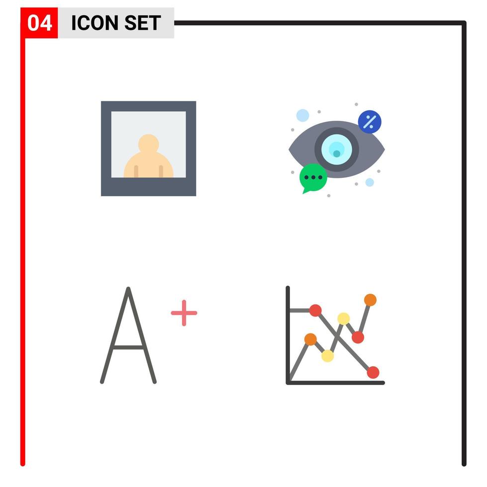 4 User Interface Flat Icon Pack of modern Signs and Symbols of photo analytics search vision graph Editable Vector Design Elements