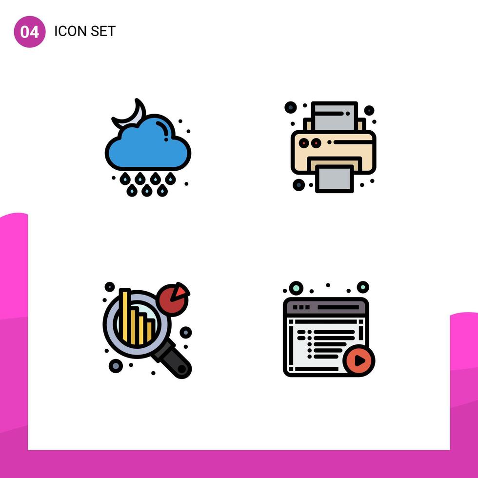 Stock Vector Icon Pack of 4 Line Signs and Symbols for cloud data analytics weather printer article Editable Vector Design Elements