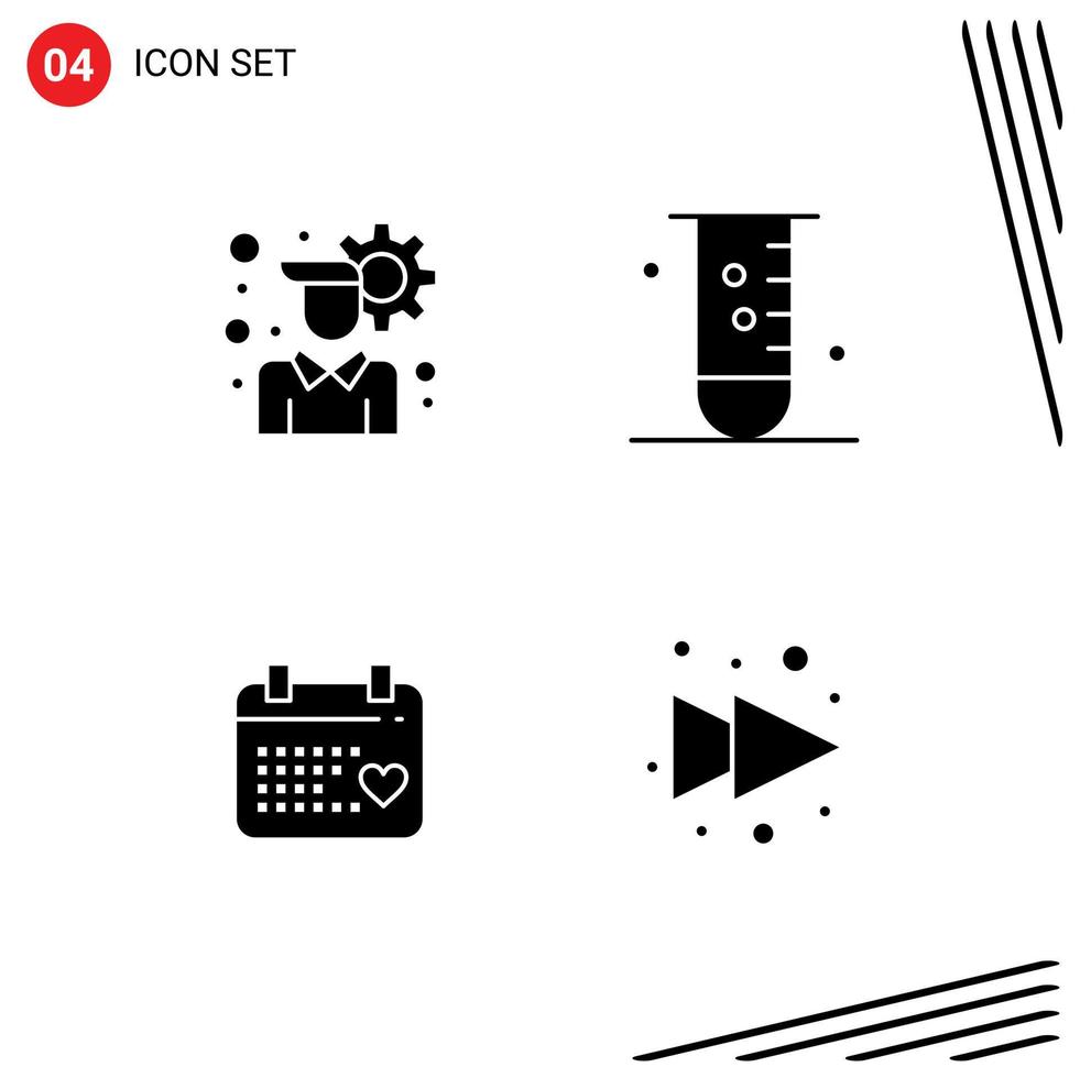 4 User Interface Solid Glyph Pack of modern Signs and Symbols of account day biology laboratory wedding Editable Vector Design Elements
