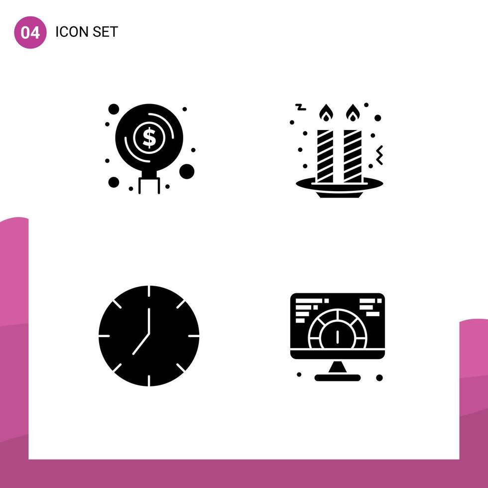 Solid Glyph Pack of Universal Symbols of finance clock investment candle media player Editable Vector Design Elements