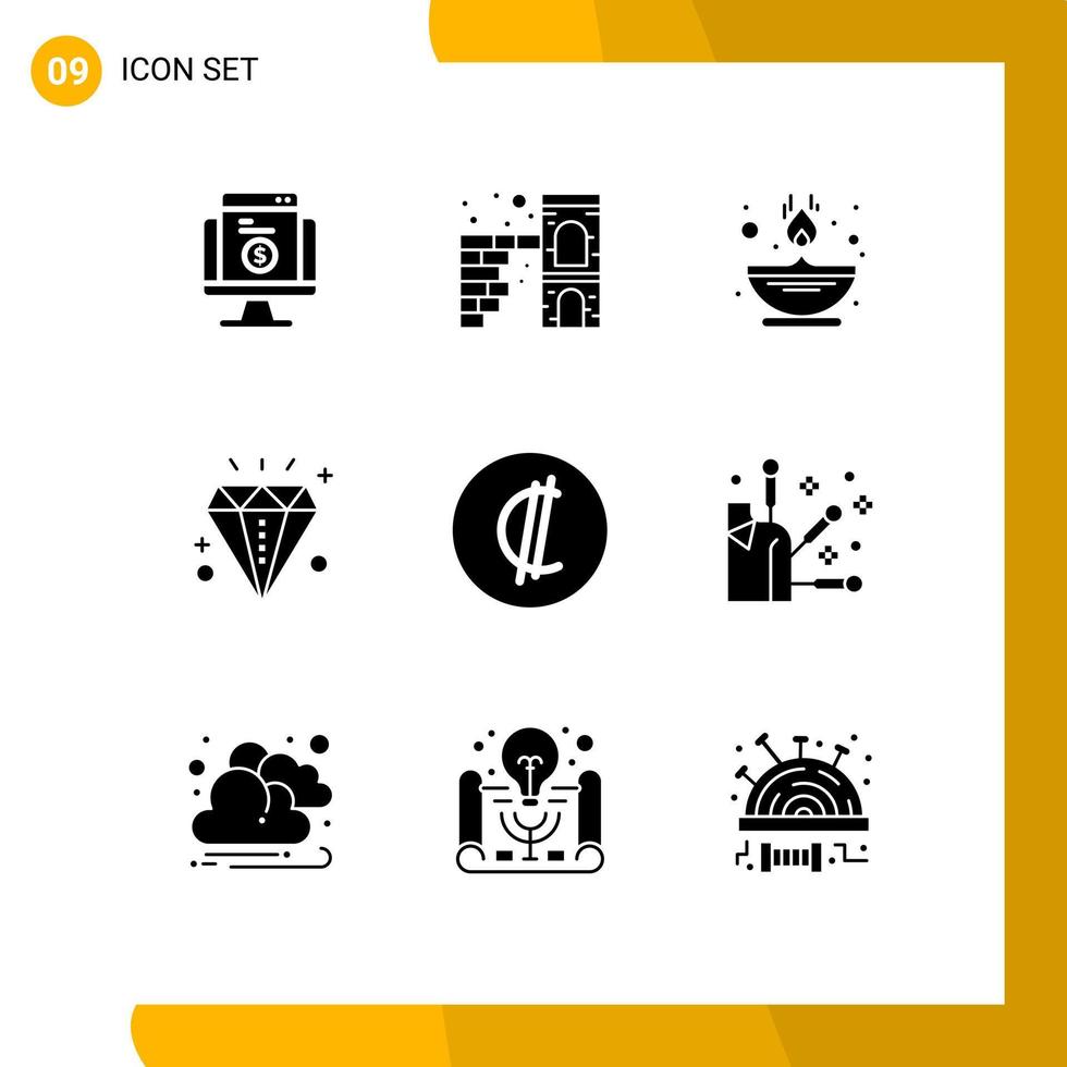 Group of 9 Solid Glyphs Signs and Symbols for colon event wall diamond oil Editable Vector Design Elements