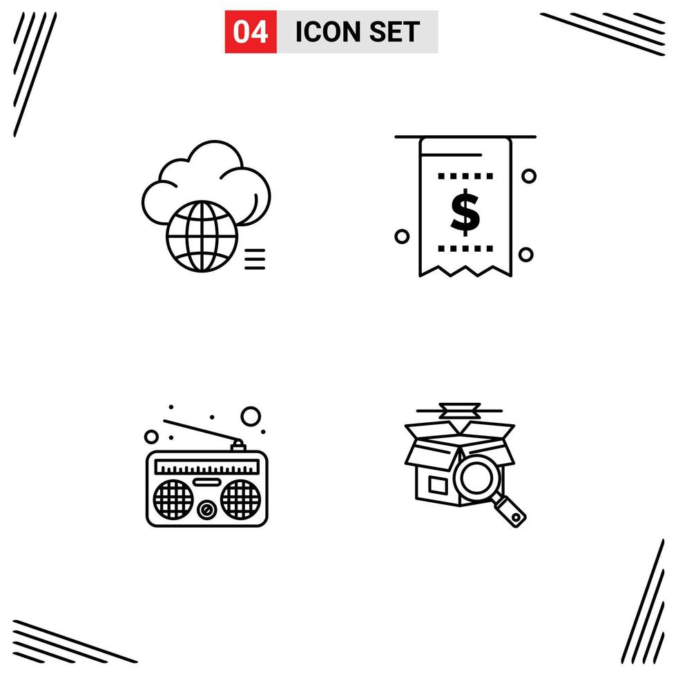 Set of 4 Modern UI Icons Symbols Signs for cloud payment storage currency media Editable Vector Design Elements