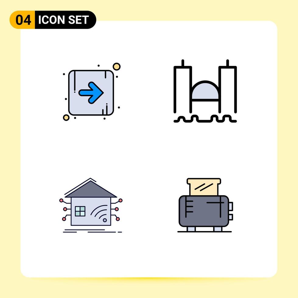 Pack of 4 Modern Filledline Flat Colors Signs and Symbols for Web Print Media such as arrow home bridge industrial smart Editable Vector Design Elements