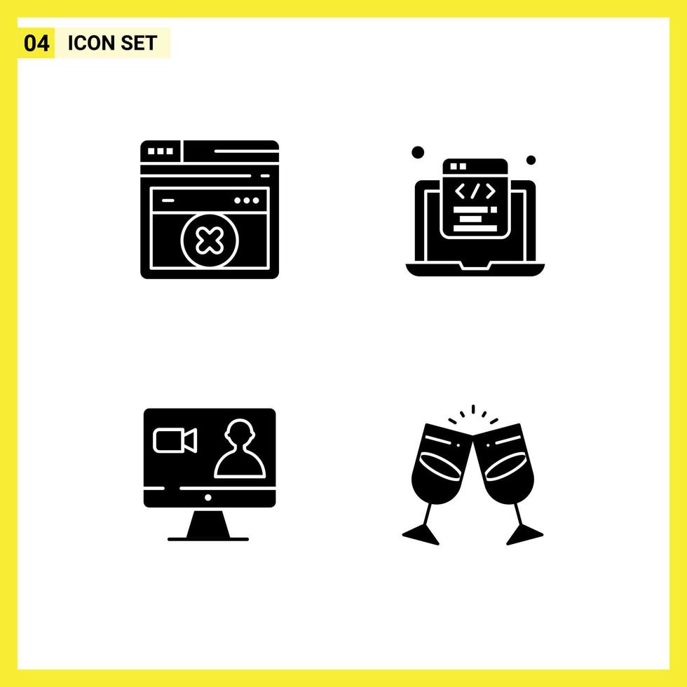 Pack of 4 creative Solid Glyphs of web page search coding programming computer Editable Vector Design Elements