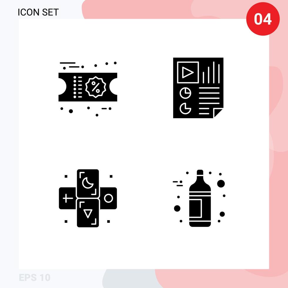 4 User Interface Solid Glyph Pack of modern Signs and Symbols of discount horoscope data report zodiac Editable Vector Design Elements