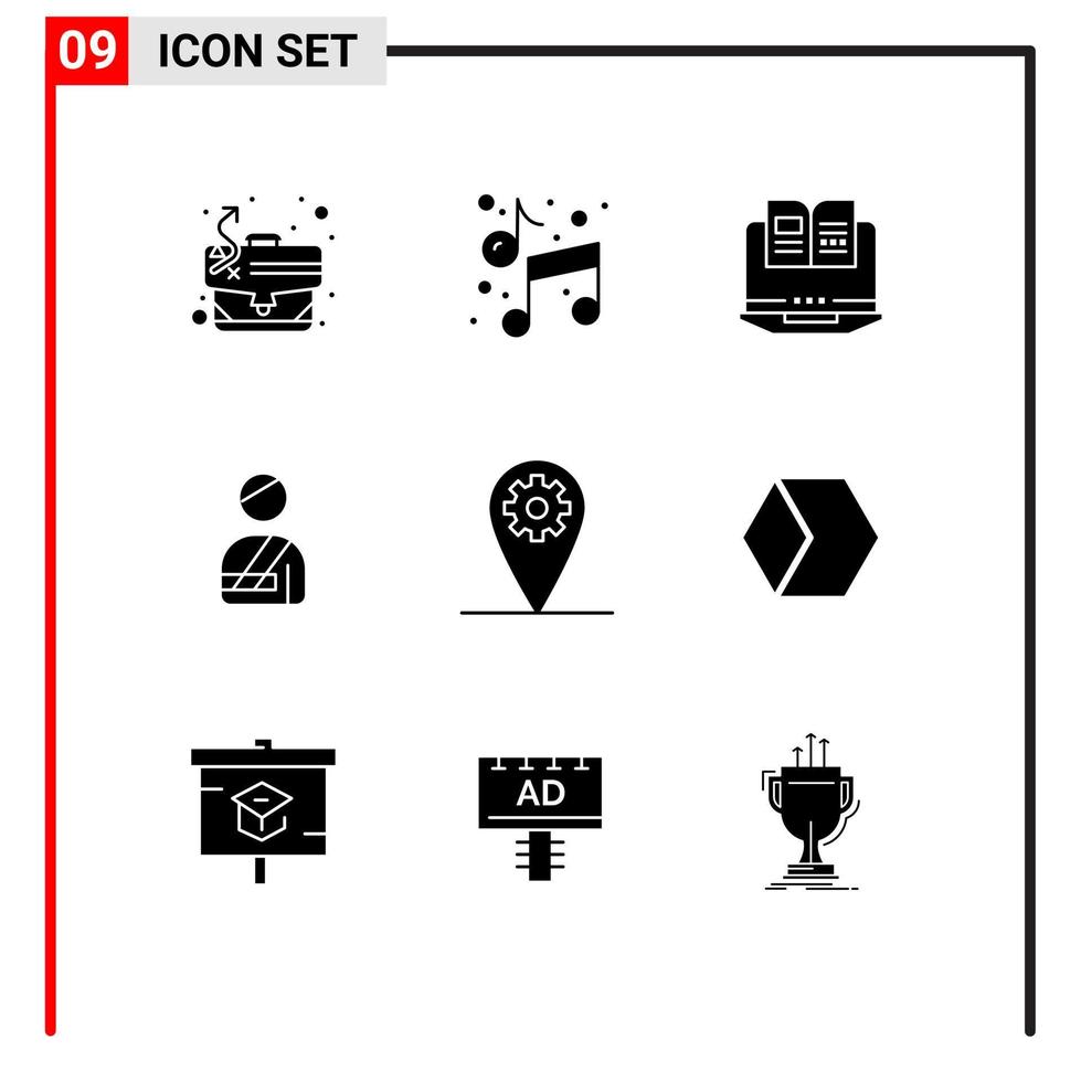 Pictogram Set of 9 Simple Solid Glyphs of setting hospital laptop injured patient Editable Vector Design Elements