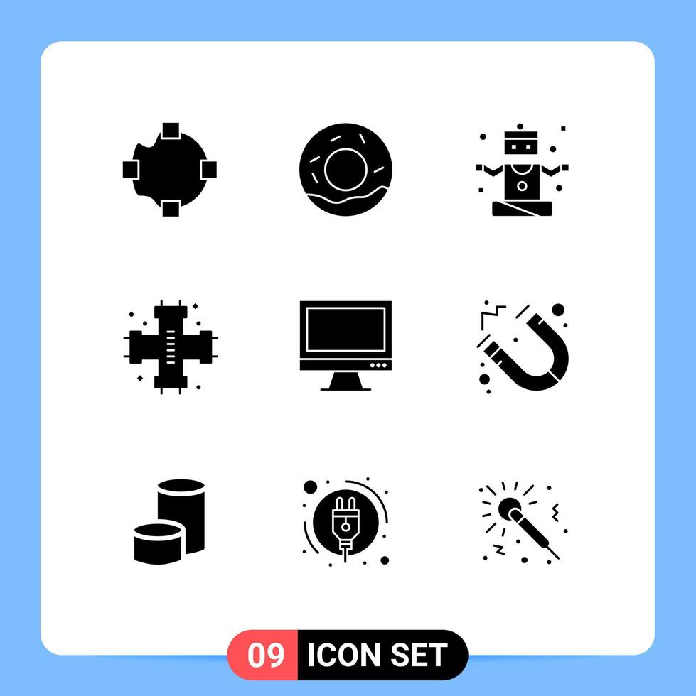 Pictogram Set of 9 Simple Solid Glyphs of device computer sports system plumber Editable Vector Design Elements