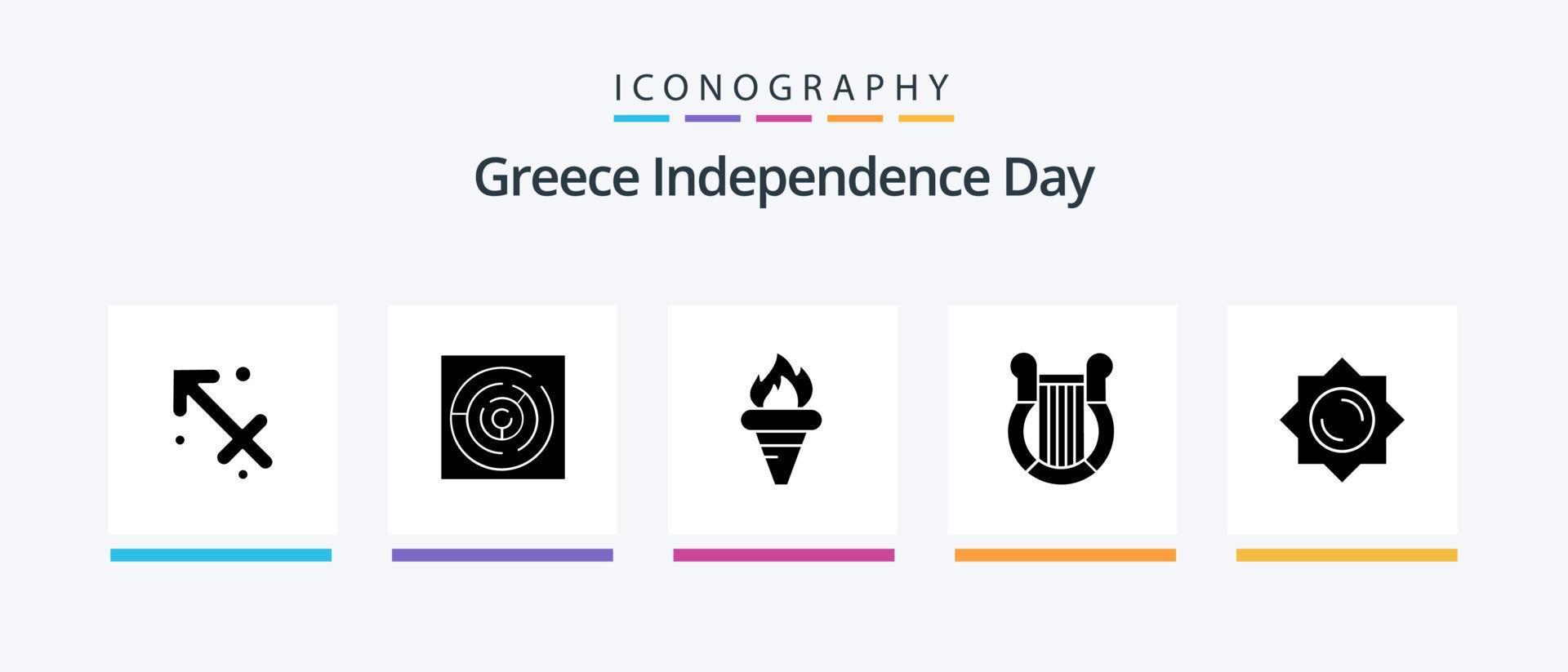 Greece Independence Day Glyph 5 Icon Pack Including nation. harp. flame. greece. olympic. Creative Icons Design vector