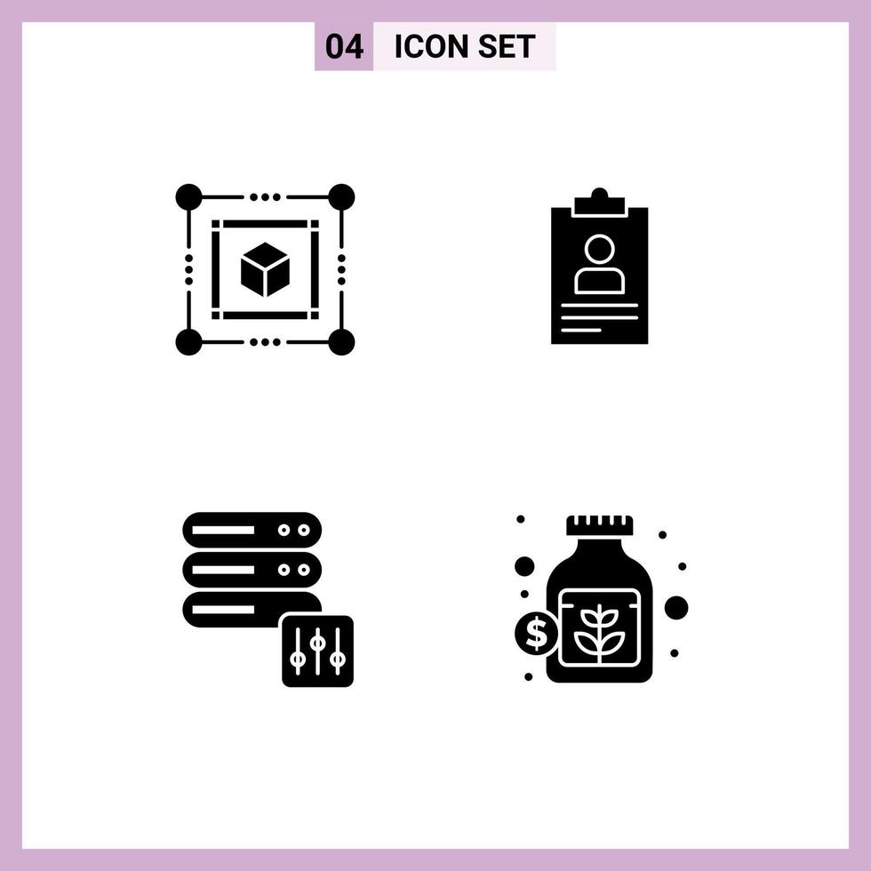 Group of 4 Modern Solid Glyphs Set for box security resume curriculum currency Editable Vector Design Elements