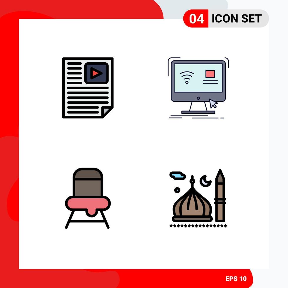 Stock Vector Icon Pack of 4 Line Signs and Symbols for data smart report computer chair Editable Vector Design Elements