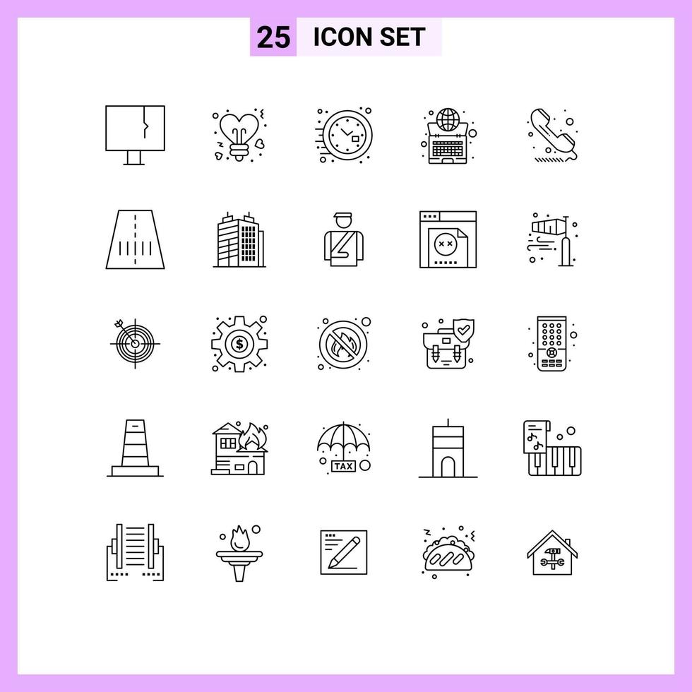 25 User Interface Line Pack of modern Signs and Symbols of laptop internet valentines globe watch Editable Vector Design Elements