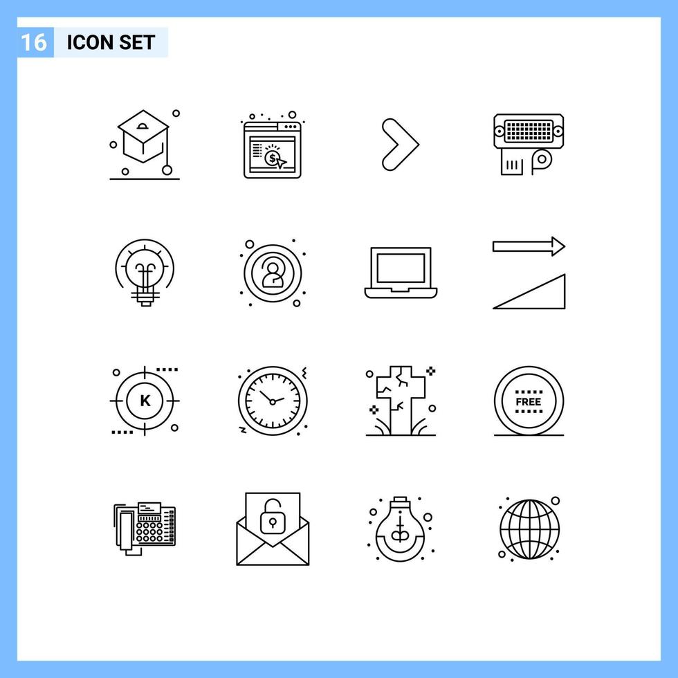 Group of 16 Outlines Signs and Symbols for energy input arrow data adapter Editable Vector Design Elements