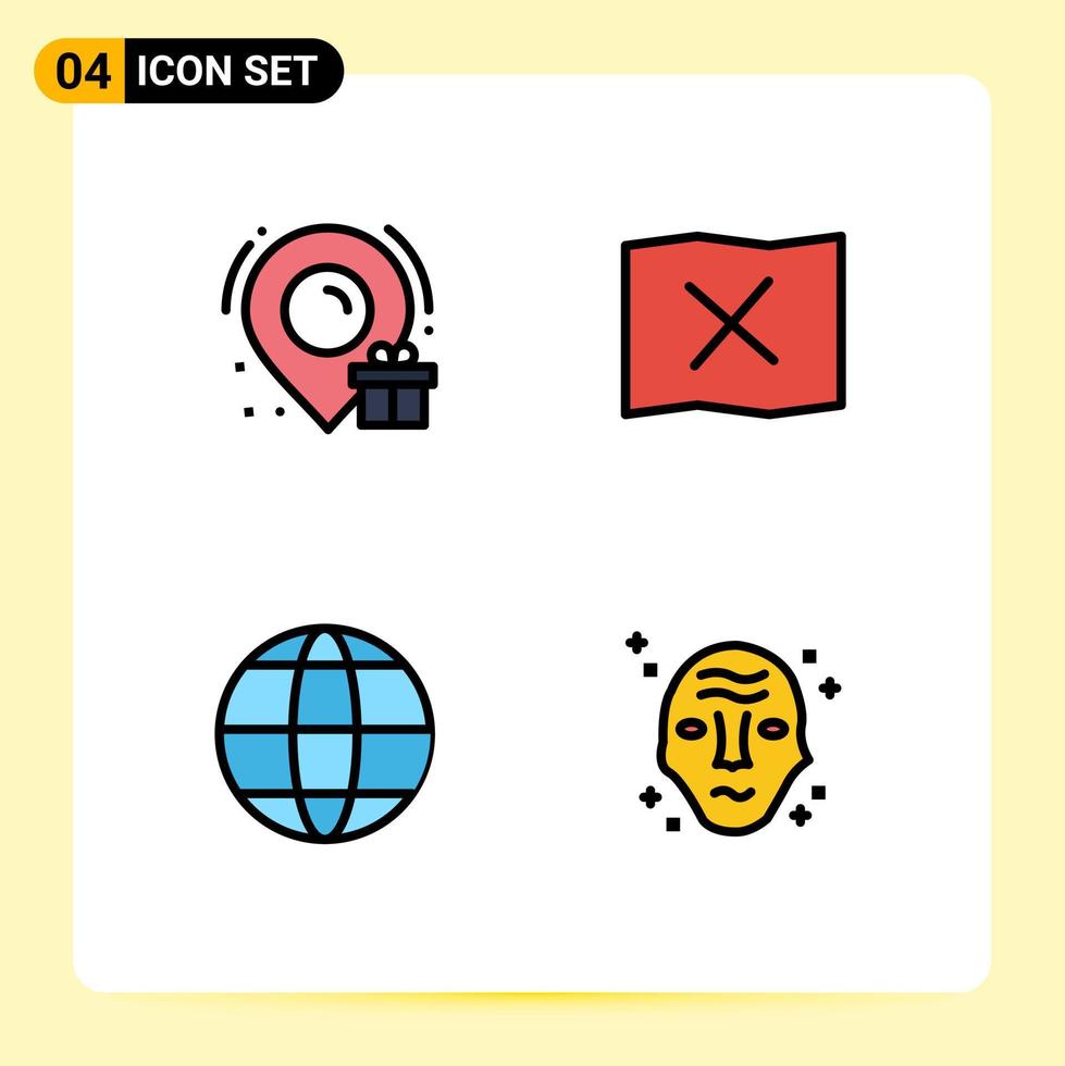 4 Filledline Flat Color concept for Websites Mobile and Apps birthday alien location world science Editable Vector Design Elements