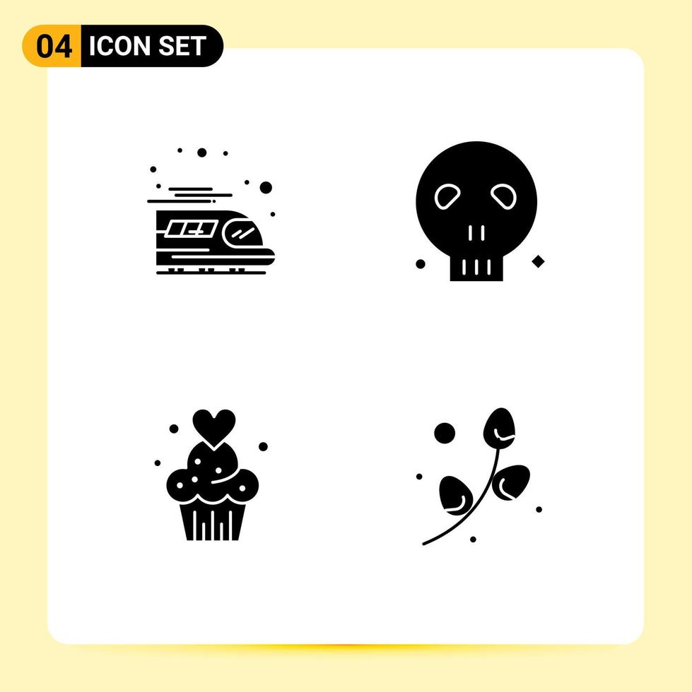 Set of 4 Modern UI Icons Symbols Signs for public muffins bones skull sweets Editable Vector Design Elements