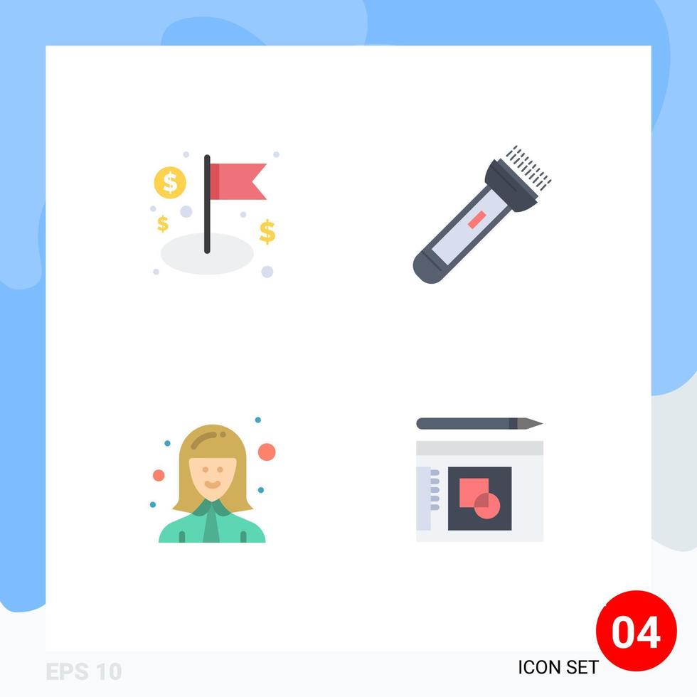 Modern Set of 4 Flat Icons Pictograph of dollar avatar management flash female worker Editable Vector Design Elements