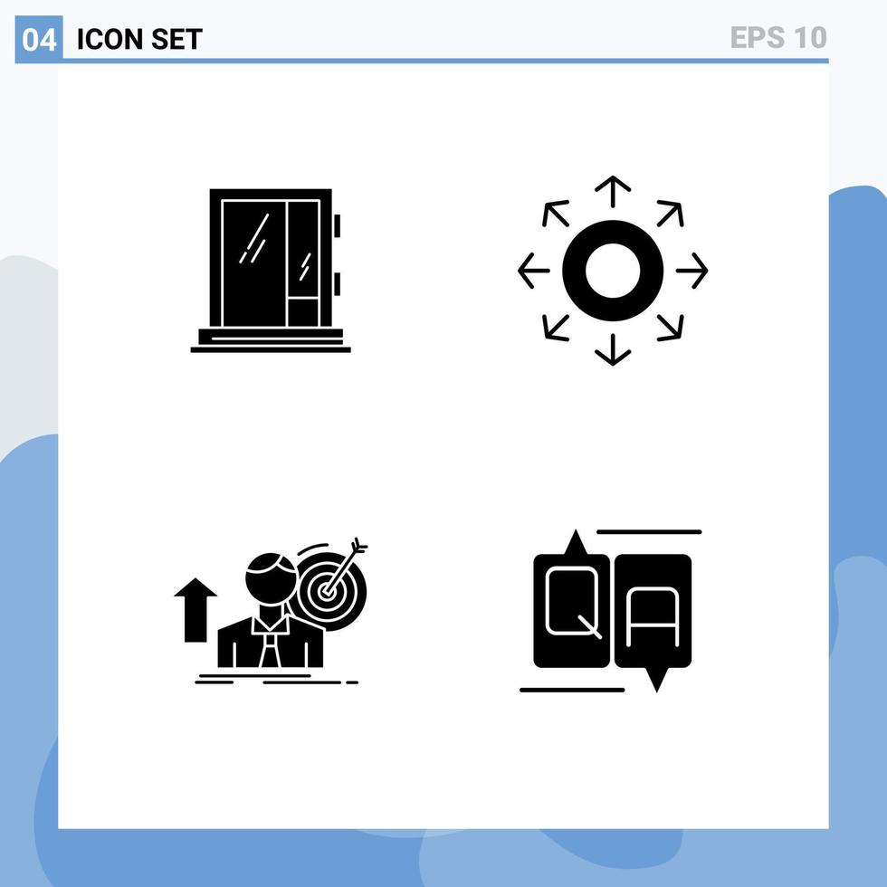 Set of 4 Modern UI Icons Symbols Signs for door success construction data target Editable Vector Design Elements