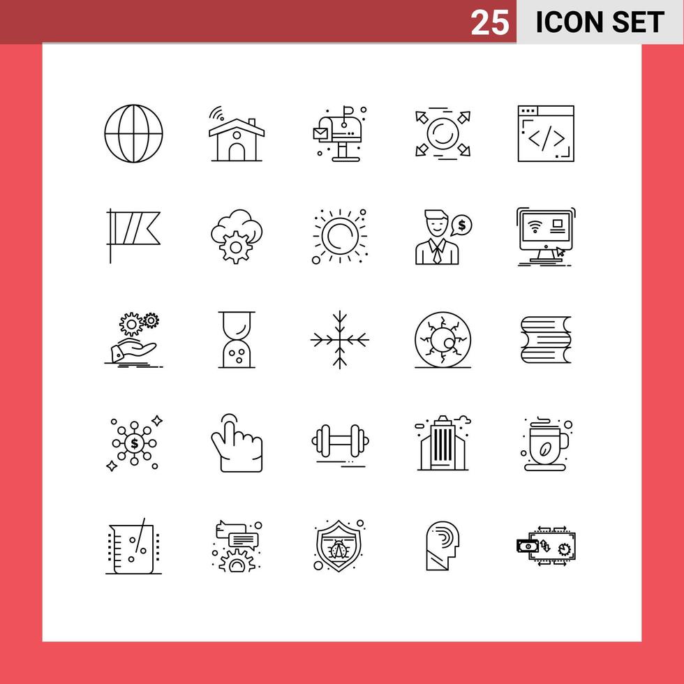 Stock Vector Icon Pack of 25 Line Signs and Symbols for lines coding environment all arrow Editable Vector Design Elements