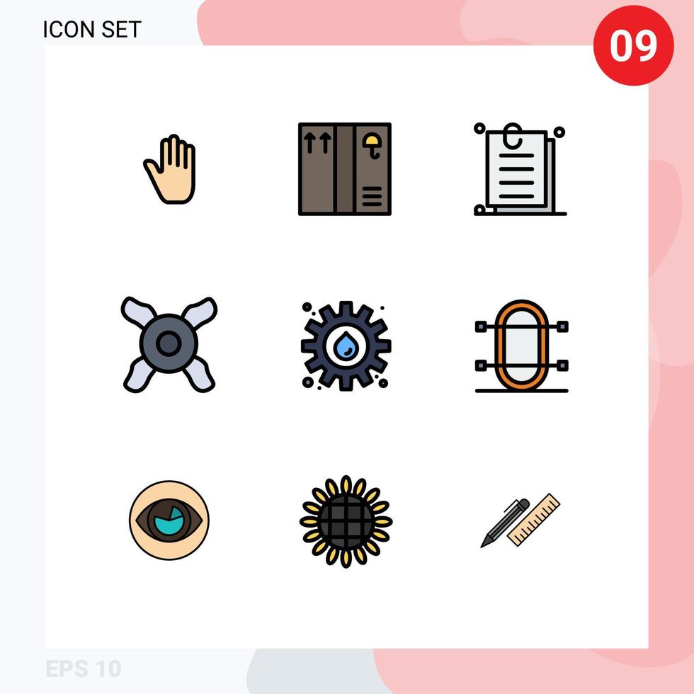 User Interface Pack of 9 Basic Filledline Flat Colors of crew industry online gear fan Editable Vector Design Elements