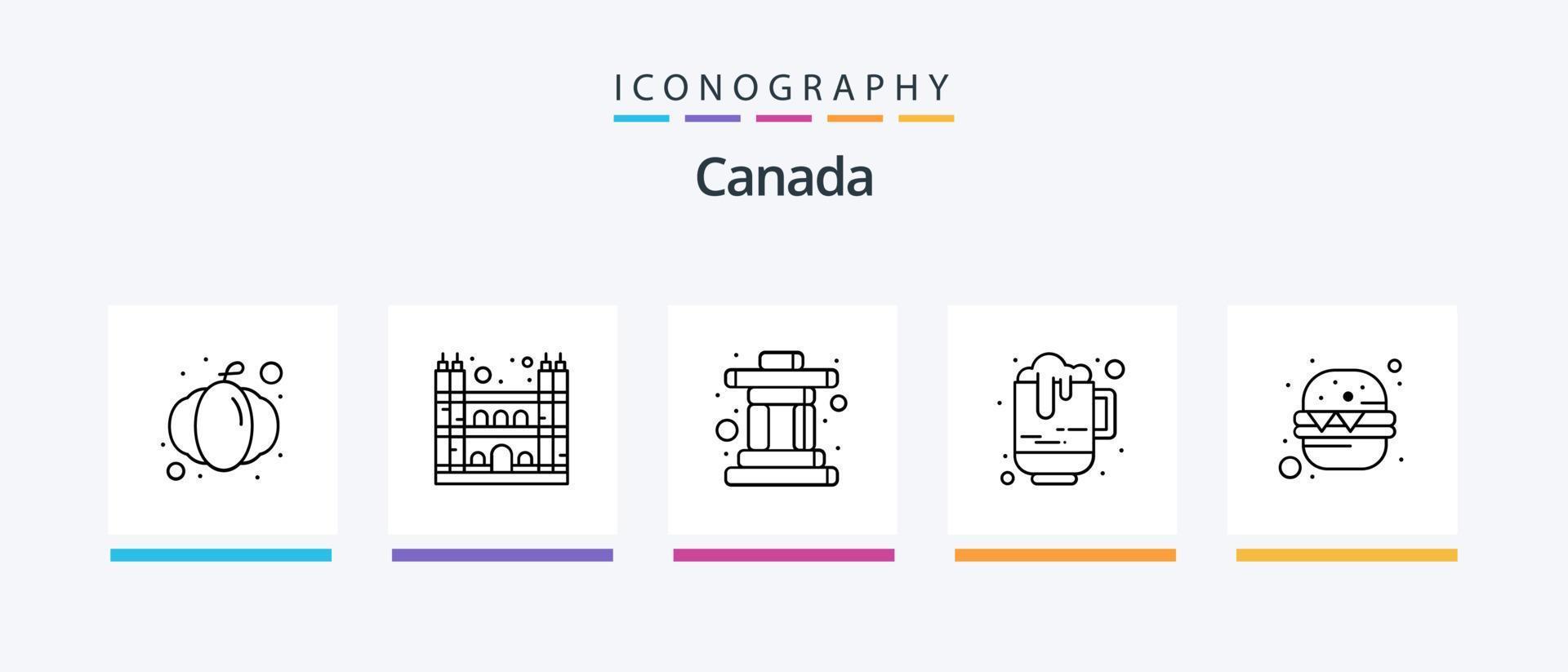 Canadá línea 5 5 icono paquete incluso invitación. notre Nevado. dama. caricatura creativo íconos diseño vector