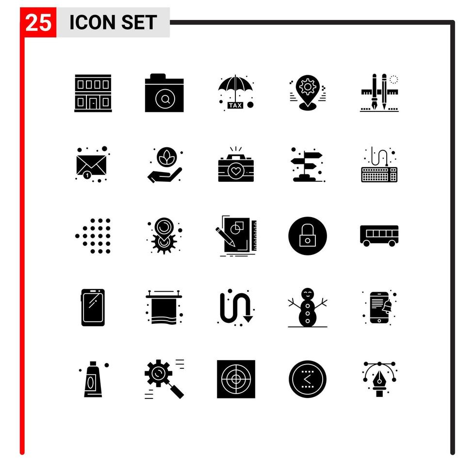 Pictogram Set of 25 Simple Solid Glyphs of pen setting payable pin gps Editable Vector Design Elements
