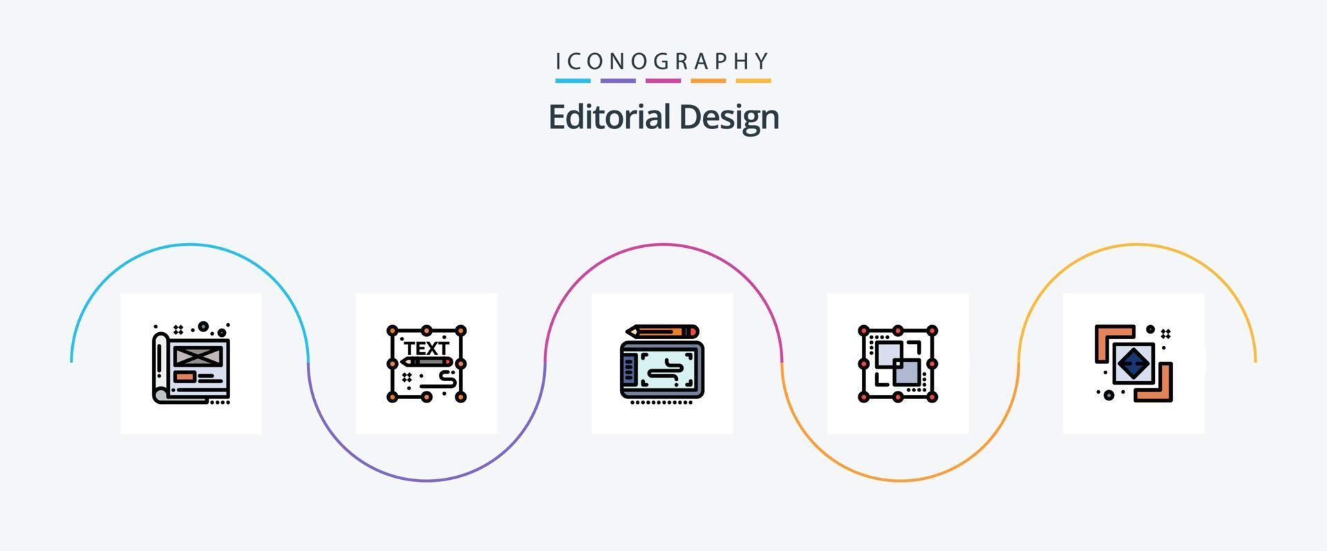 Editorial Design Line Filled Flat 5 Icon Pack Including point. drawing. page. divide. tablet vector