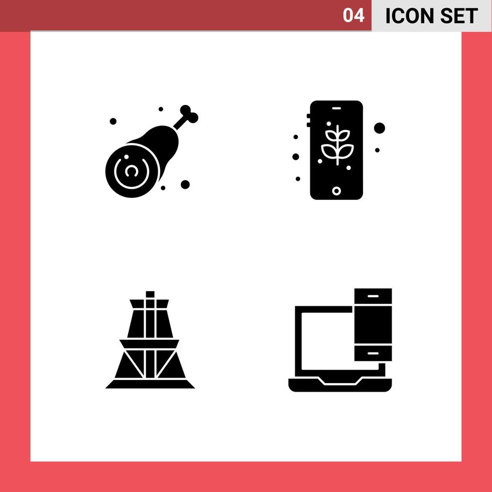 4 Universal Solid Glyph Signs Symbols of drumstick electrical leg eco transmission Editable Vector Design Elements
