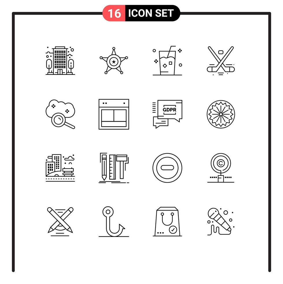 16 User Interface Outline Pack of modern Signs and Symbols of cloud computing ice fresh hockey canada Editable Vector Design Elements