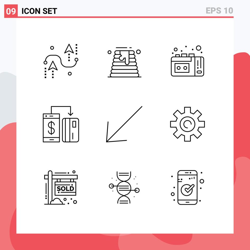 Set of 9 Modern UI Icons Symbols Signs for arrow payment wedding cake machine cashless Editable Vector Design Elements