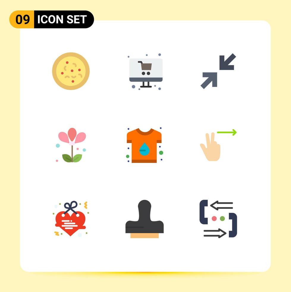 9 User Interface Flat Color Pack of modern Signs and Symbols of print branding arrow brand nature Editable Vector Design Elements