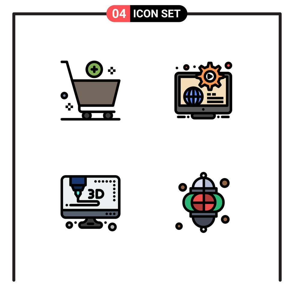 Modern Set of 4 Filledline Flat Colors Pictograph of add learn commerce business computer Editable Vector Design Elements