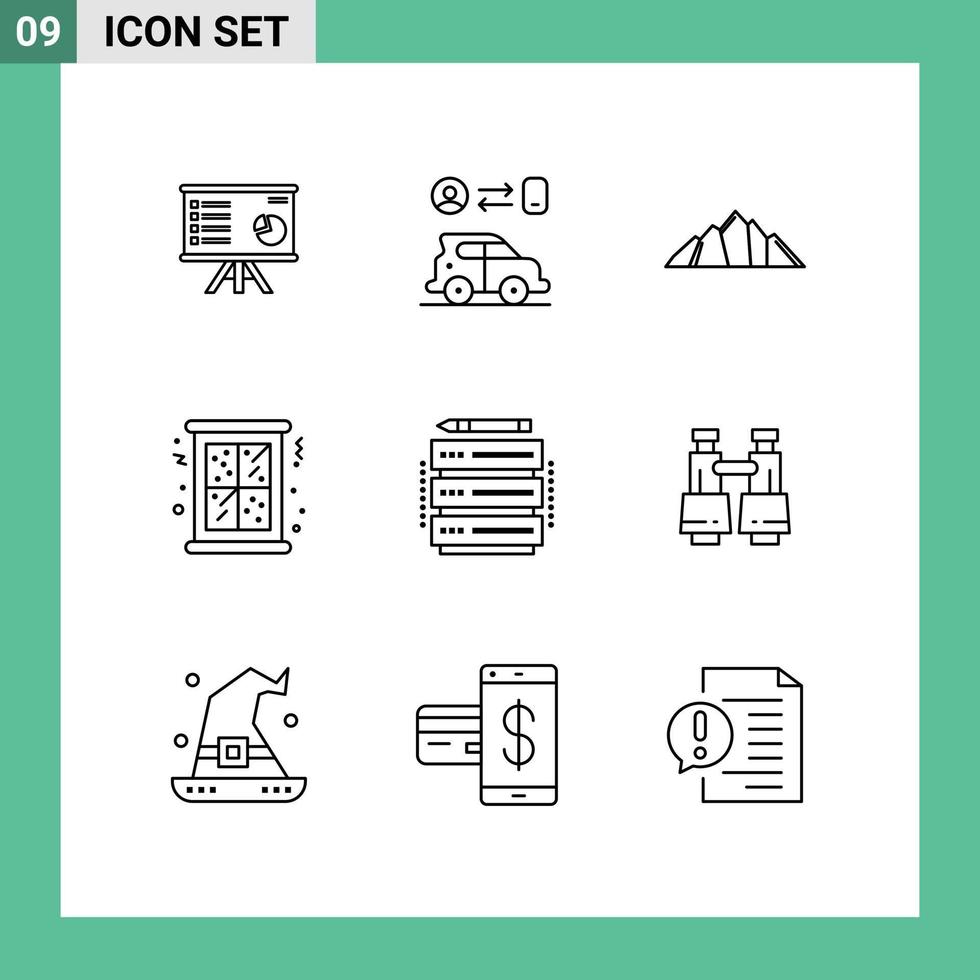 Set of 9 Modern UI Icons Symbols Signs for snow scene transport mountain landscape Editable Vector Design Elements