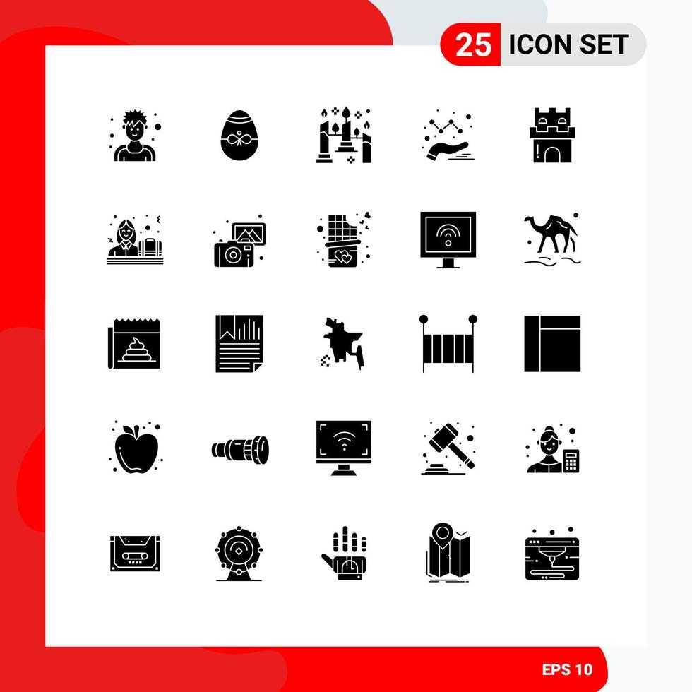 Modern Set of 25 Solid Glyphs Pictograph of castle graph egg data light Editable Vector Design Elements