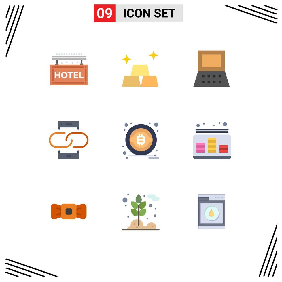 Modern Set of 9 Flat Colors Pictograph of audio money computer mobile link Editable Vector Design Elements