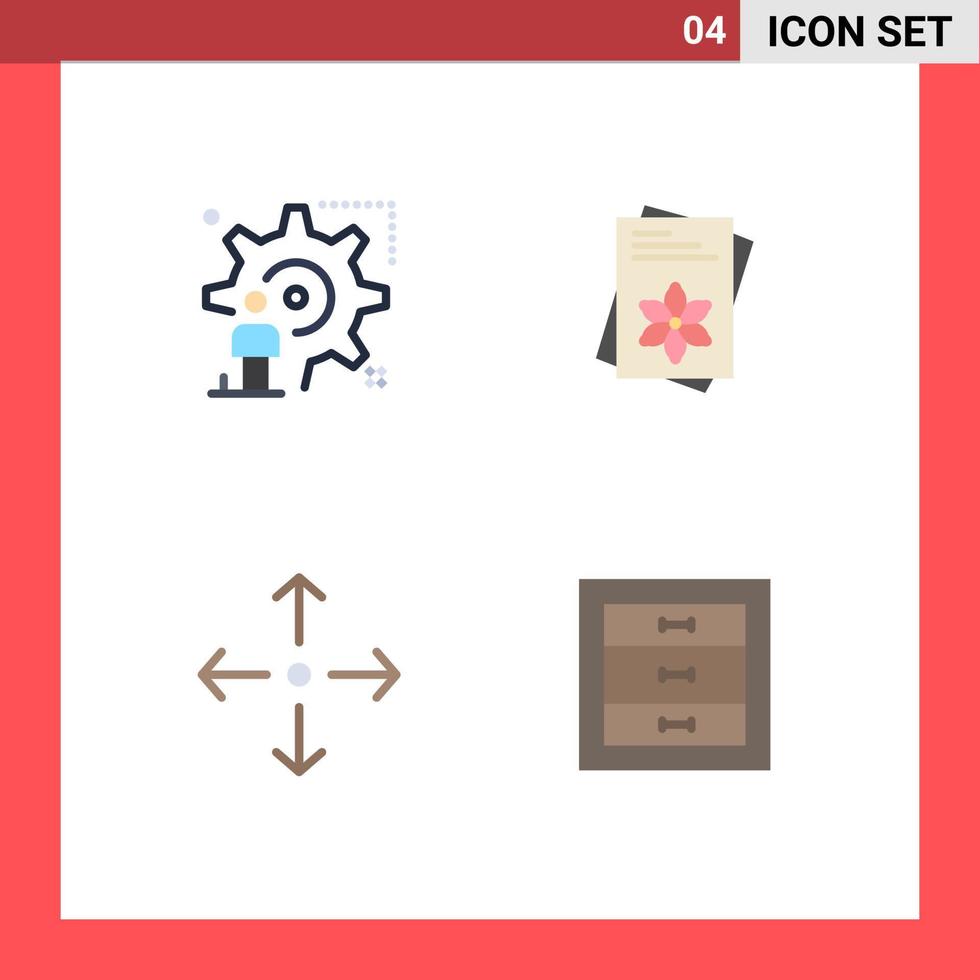 Pack of 4 Modern Flat Icons Signs and Symbols for Web Print Media such as setting arrow man file full screen Editable Vector Design Elements