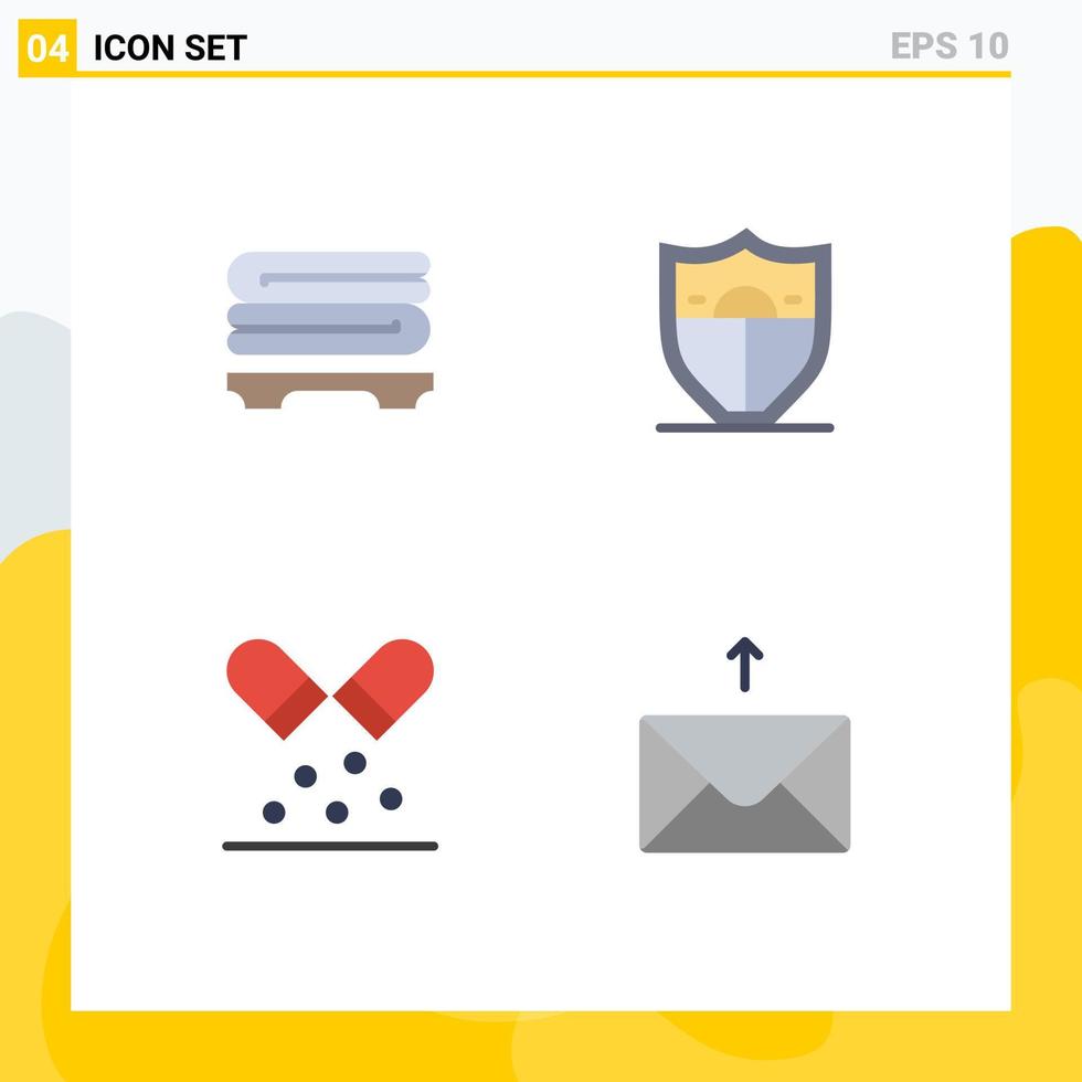 Set of 4 Vector Flat Icons on Grid for spa pills shield capsule message Editable Vector Design Elements