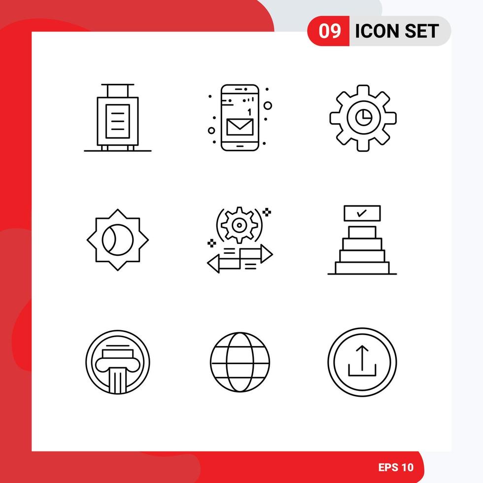 Editable Vector Line Pack of 9 Simple Outlines of right arrow gear gear ui Editable Vector Design Elements