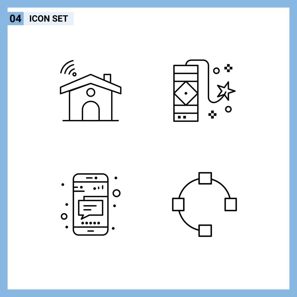 Modern Set of 4 Filledline Flat Colors and symbols such as wifi mobile house firecracker text Editable Vector Design Elements