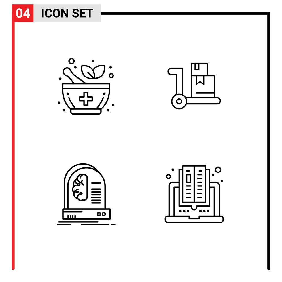 Stock Vector Icon Pack of 4 Line Signs and Symbols for medicine intelligence cart ai book Editable Vector Design Elements