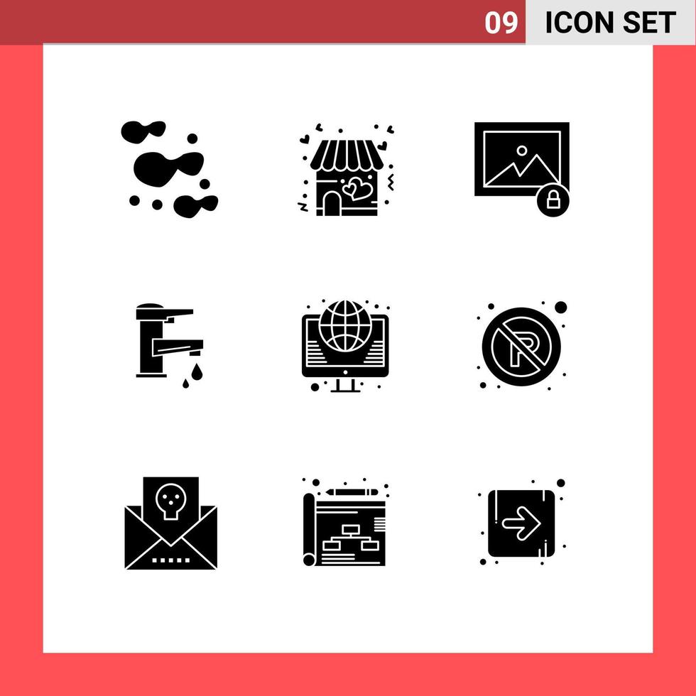 Stock Vector Icon Pack of 9 Line Signs and Symbols for hosting drop lock faucet tap Editable Vector Design Elements