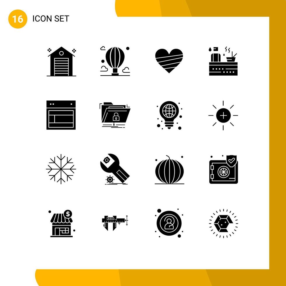 pictograma conjunto de dieciséis sencillo sólido glifos de bienestar sauna cielo caliente favorito editable vector diseño elementos