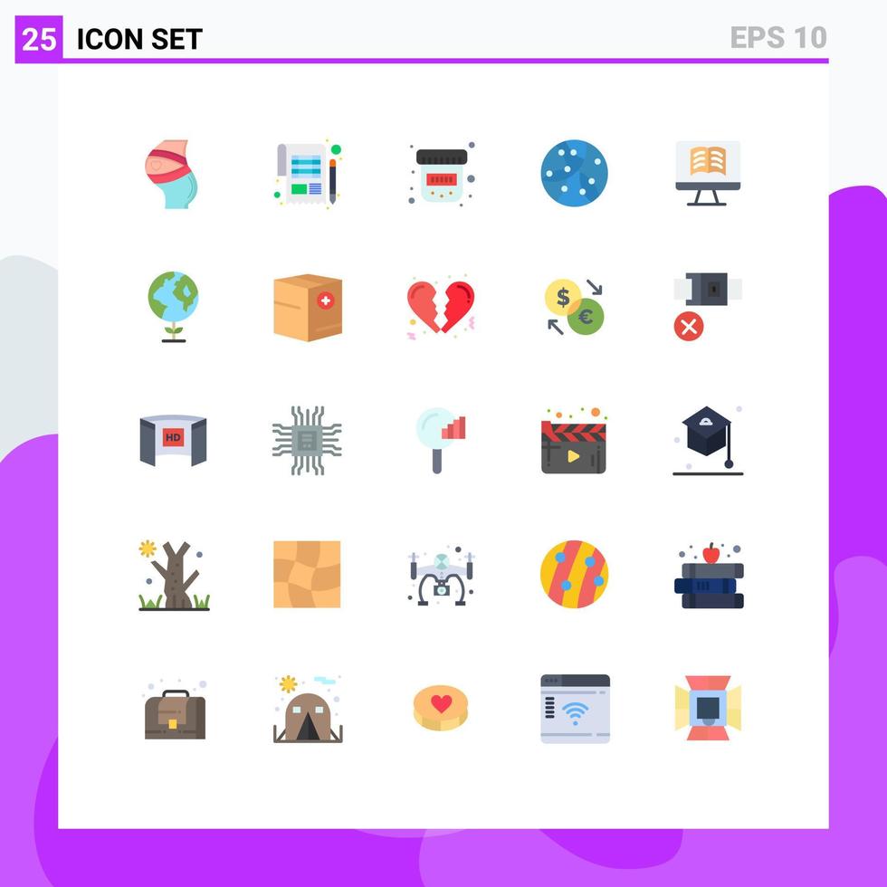 Flat Color Pack of 25 Universal Symbols of computer network sheet internet medical Editable Vector Design Elements