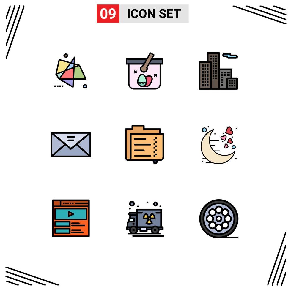 Modern Set of 9 Filledline Flat Colors Pictograph of archive message easter mail envelope Editable Vector Design Elements