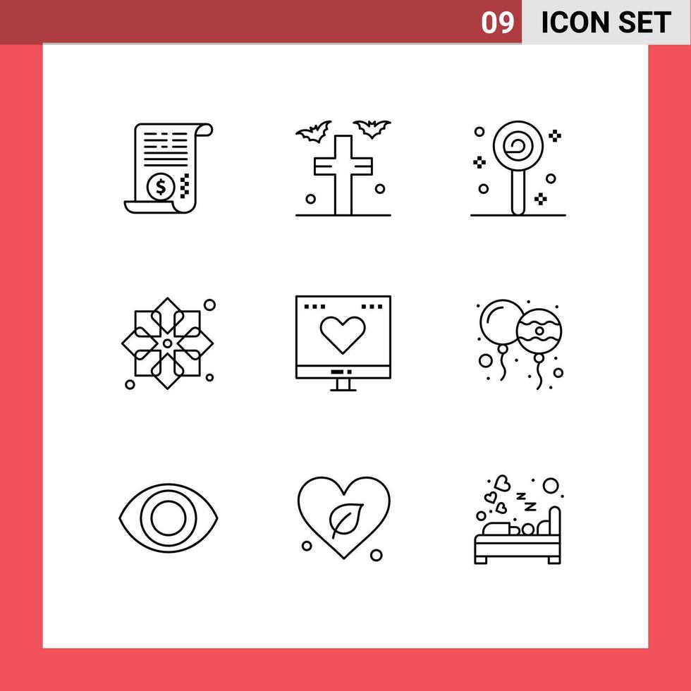 Modern Set of 9 Outlines and symbols such as favorite fabric confect design ribbon Editable Vector Design Elements