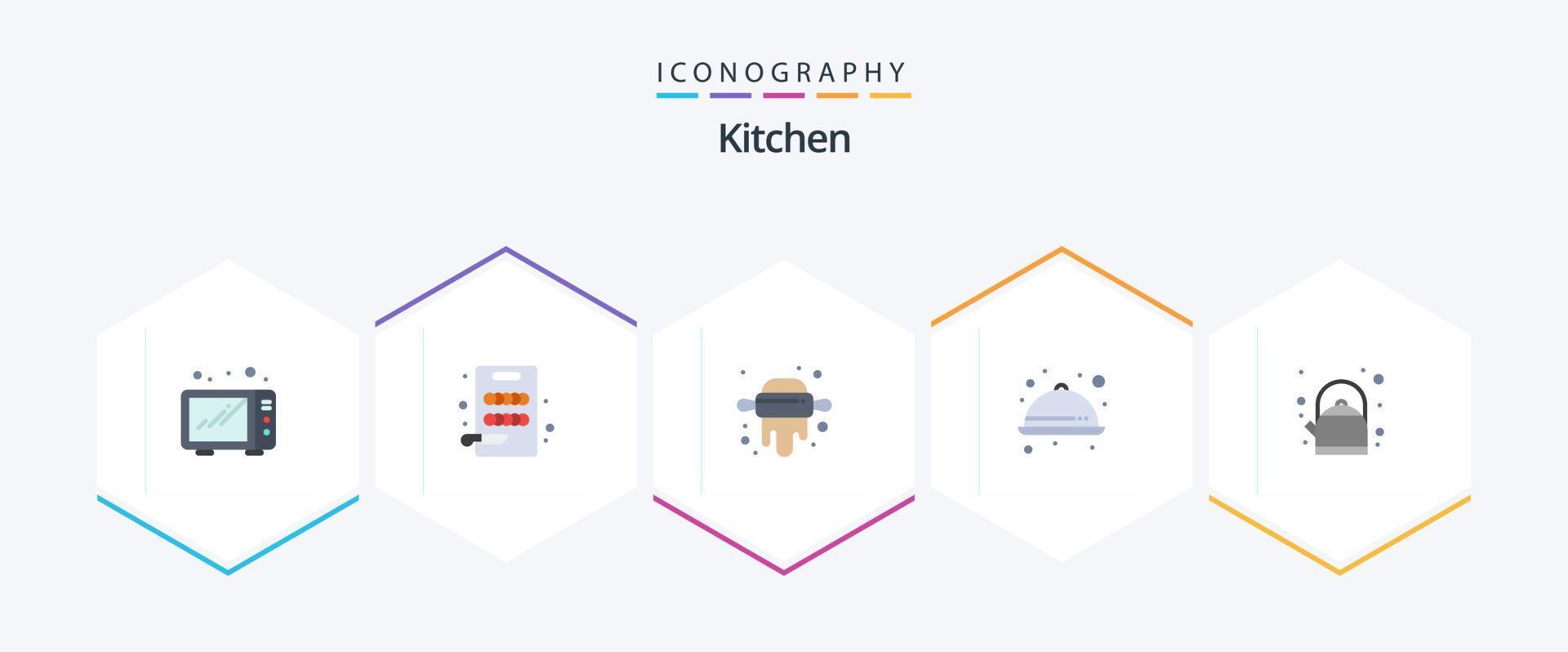 cocina 25 plano icono paquete incluso . té. laminación. maceta. mercancía vector