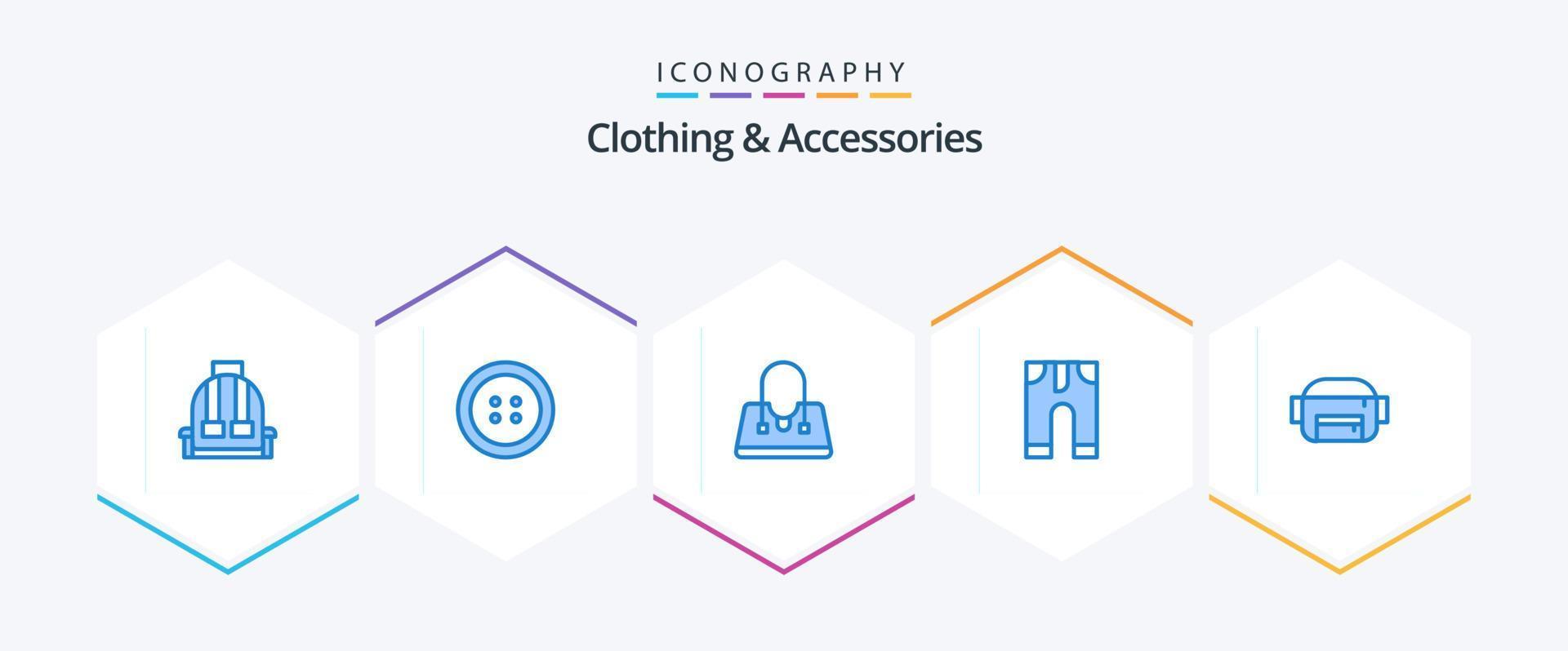Clothing and Accessories 25 Blue icon pack including . . purse. belt. trousers vector