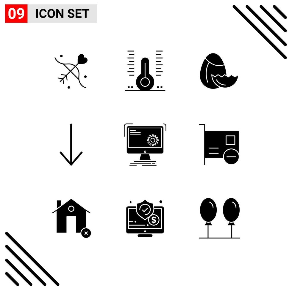 Pictogram Set of 9 Simple Solid Glyphs of process computer thermometer command arrow Editable Vector Design Elements