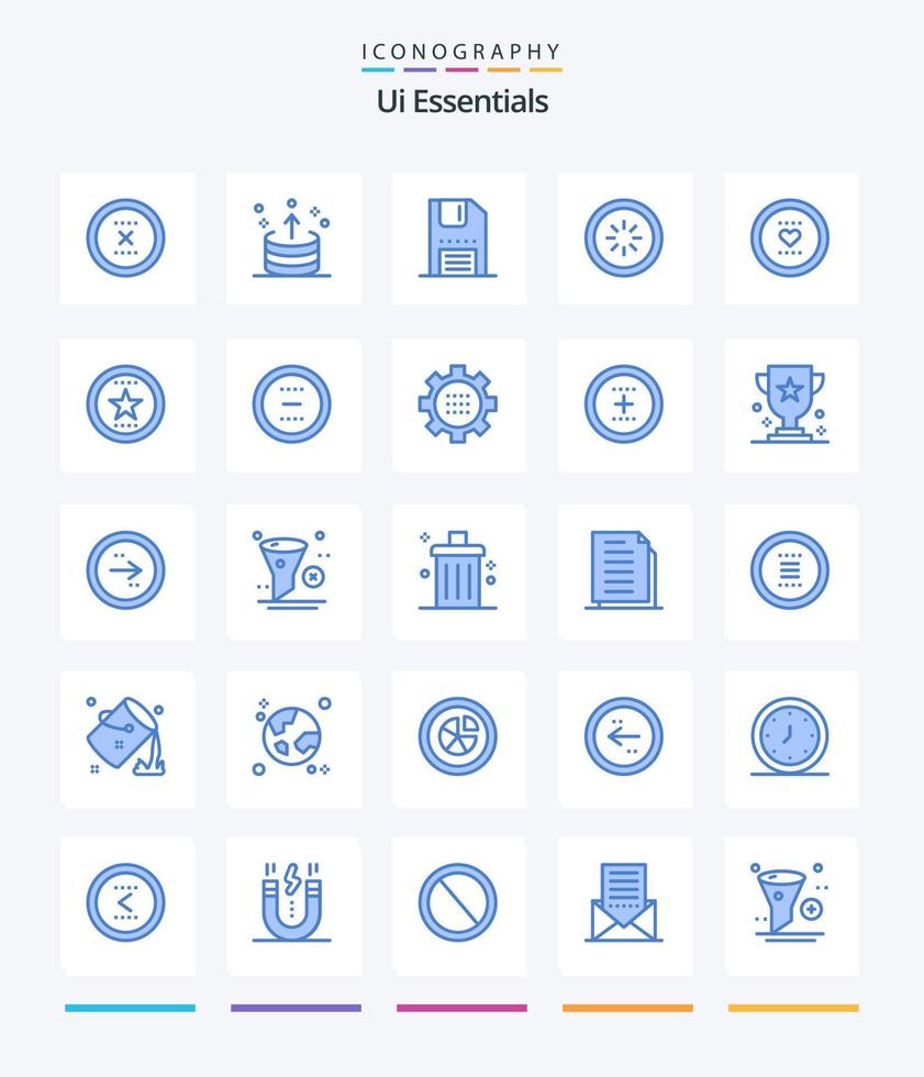 Creative Ui Essentials 25 Blue icon pack  Such As connection. buffer. ui. save. floppy vector