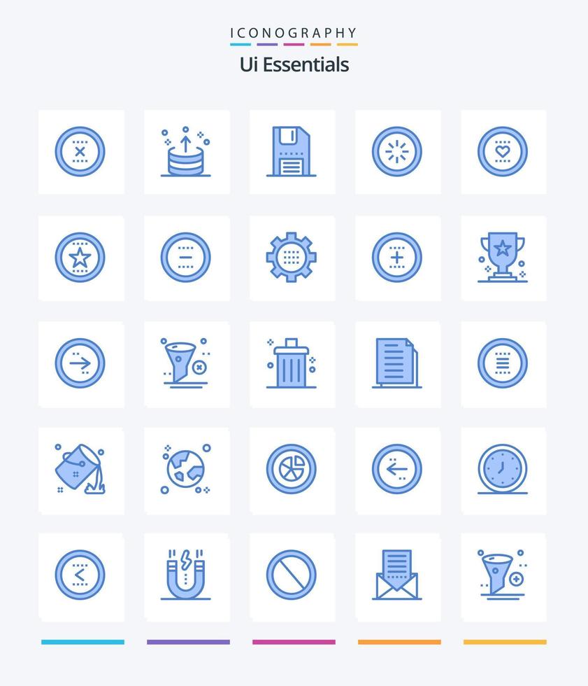 Creative Ui Essentials 25 Blue icon pack  Such As connection. buffer. ui. save. floppy vector