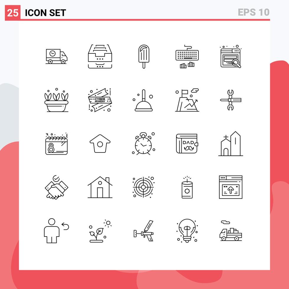 Mobile Interface Line Set of 25 Pictograms of typing interface document keyboard dessert Editable Vector Design Elements