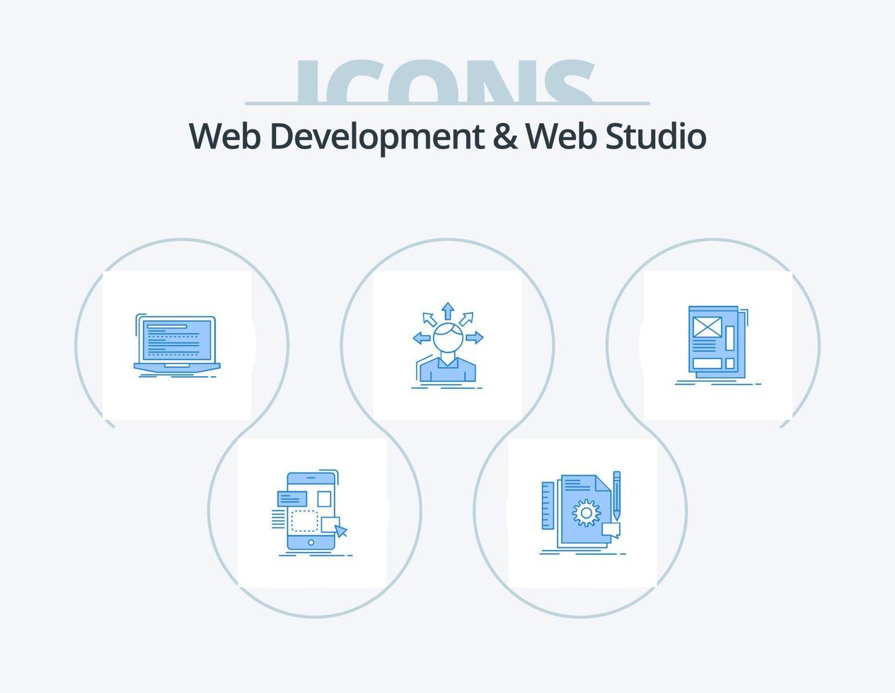 Web Development And Web Studio Blue Icon Pack 5 Icon Design. options. conversion. feedback. script. computer vector